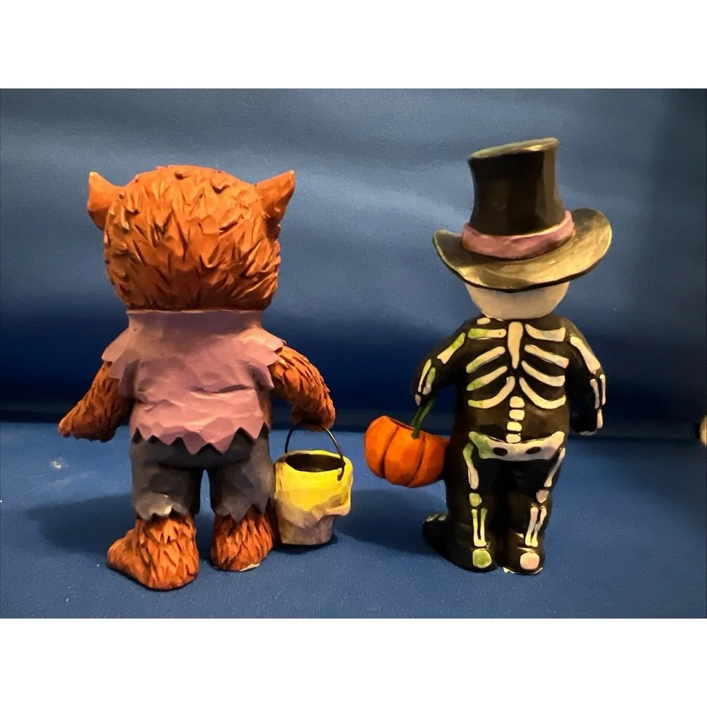 Set Of 2 Jim Shore Mini Halloween Trick Or Treat Werewolf & Skeleton Figurines